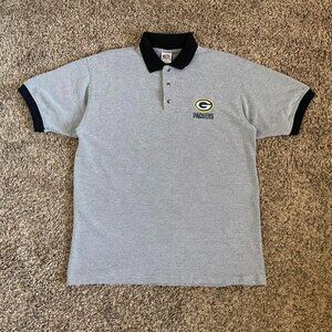 Greenbay Packers Polo Shirt True Fan Grey Medium NFL Retro Sportswear